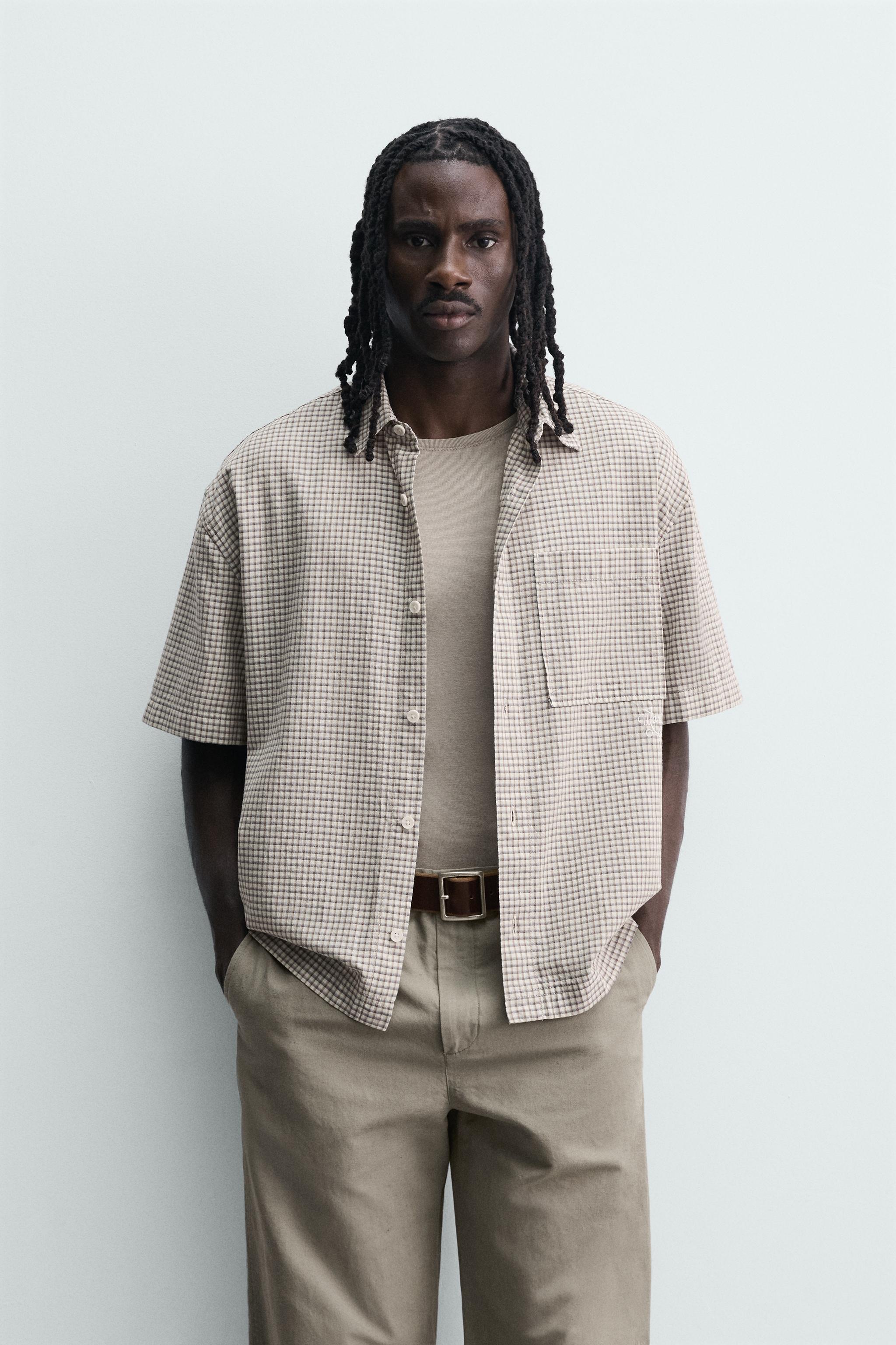 Мужские рубашки Zara RELAXED FIT PLAID TEXT SHIRT — фото 2