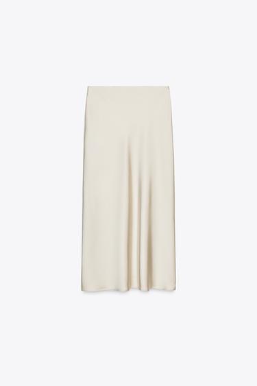 JUPE MIDI SATINÉE - Gris / Beige de Zara - Image 7