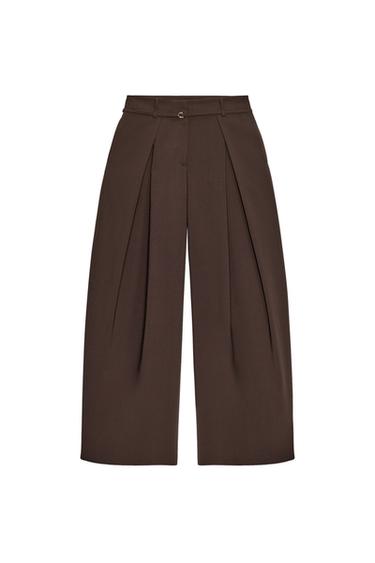 WIDE-LEG TROUSERS WITH THIN BELT - Brown by Zara