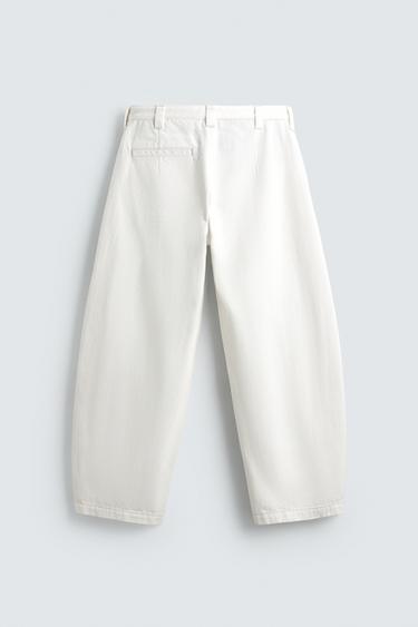 BARREL FIT PLEATED DENIM CHINOS - White by Zara - Image 7