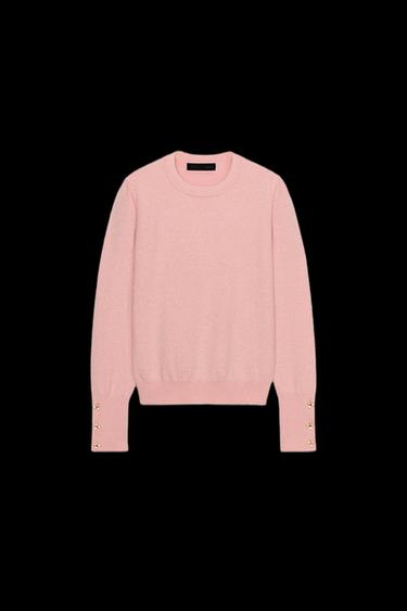 Zara KNIT SWEATER WITH FLORAL BUTTONS - Mid-pink - Image 0