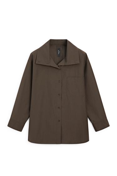 Zara High collar overshirt with buckle detail - Khaki