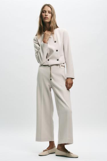 Zara CHAIN BELT ANKLE PANTS - Ecru - Image 0