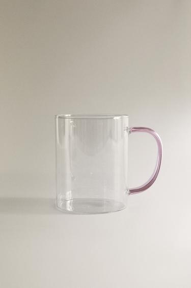 BOROSILICATE GLASS MUG WITH COLOURED HANDLE - Pink by Zara