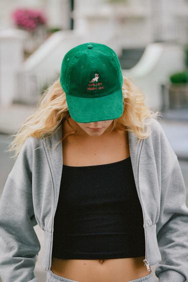 CORDUROY DOG EMBROIDERY CAP — Green 1