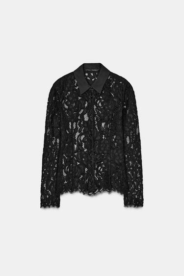 ZW COLLECTION LACE SHIRT - Black by Zara - Image 4