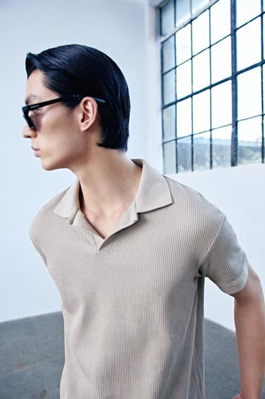 Zara 直條紋理 POLO 衫 - 焦糖色