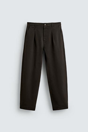 PANTALÓN RELAXED FIT PLIEGUES - Marrón de Zara
