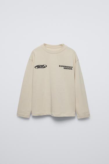 Zara TEXT PRINT T-SHIRT - Ecru - Image 0