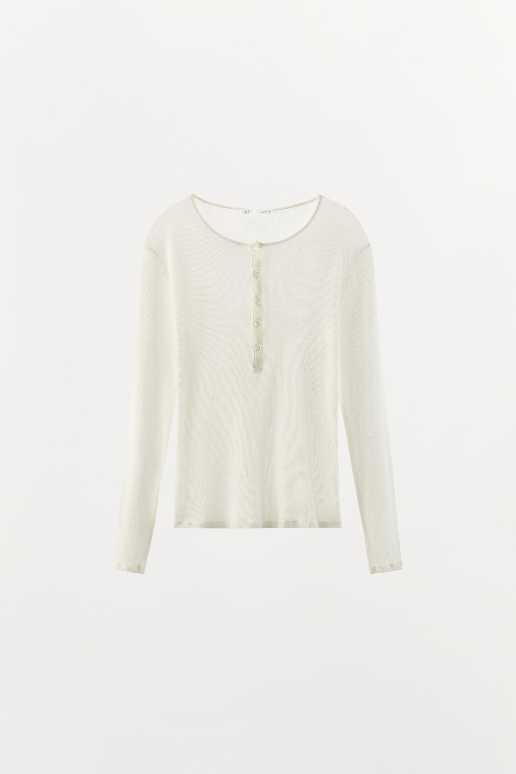 Zara %100 PAMUKLU DÜĞMELİ T-SHIRT görsel 5