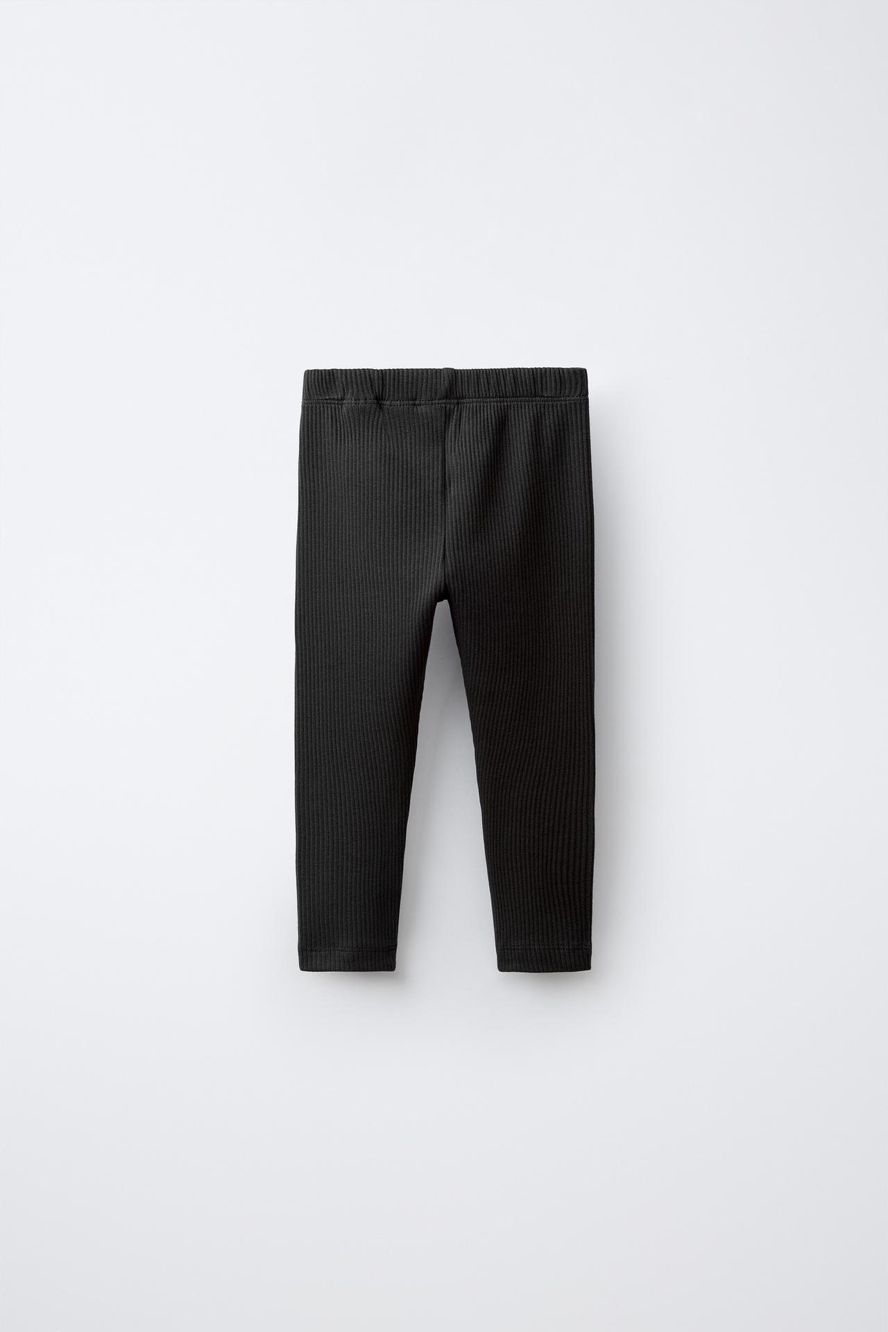 SOLID RIBBED LEGGINGS — Black