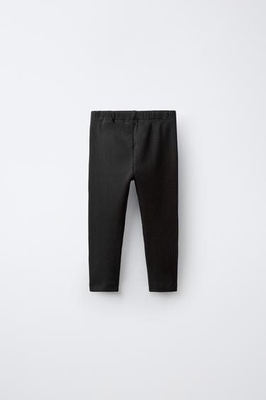 SOLID RIBBED LEGGINGS — Black 2
