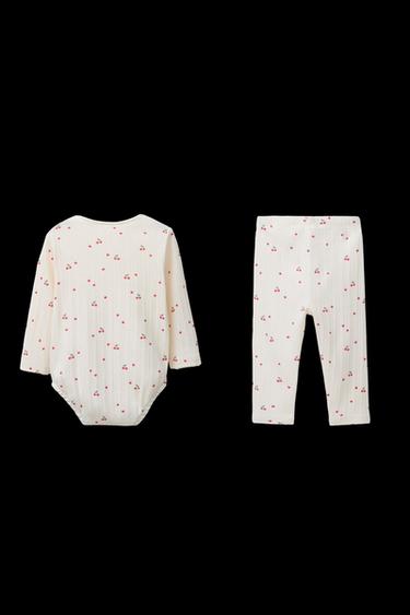 Zara CHERRY PRINT BODYSUIT AND LEGGINGS SET - Cream