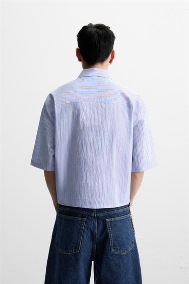 CHEMISE CROPPED FIT RAYURES - Bleu de Zara - Image 2