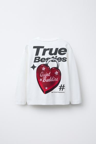 T-SHIRT À IMPRIMÉ CADENAS CŒUR - Blanc de Zara - Image 1