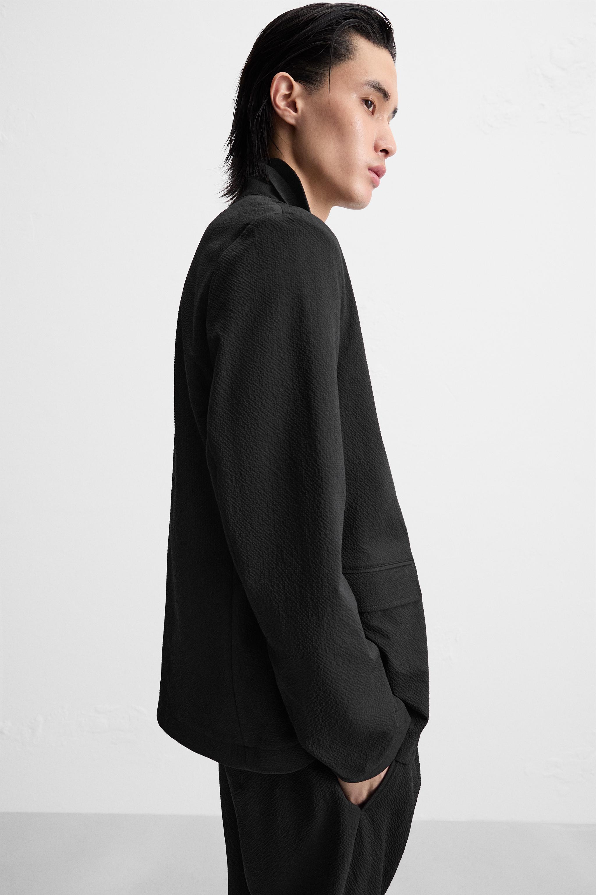 シアサッカーリラックスフィットブレザー - ブラック | ZARA