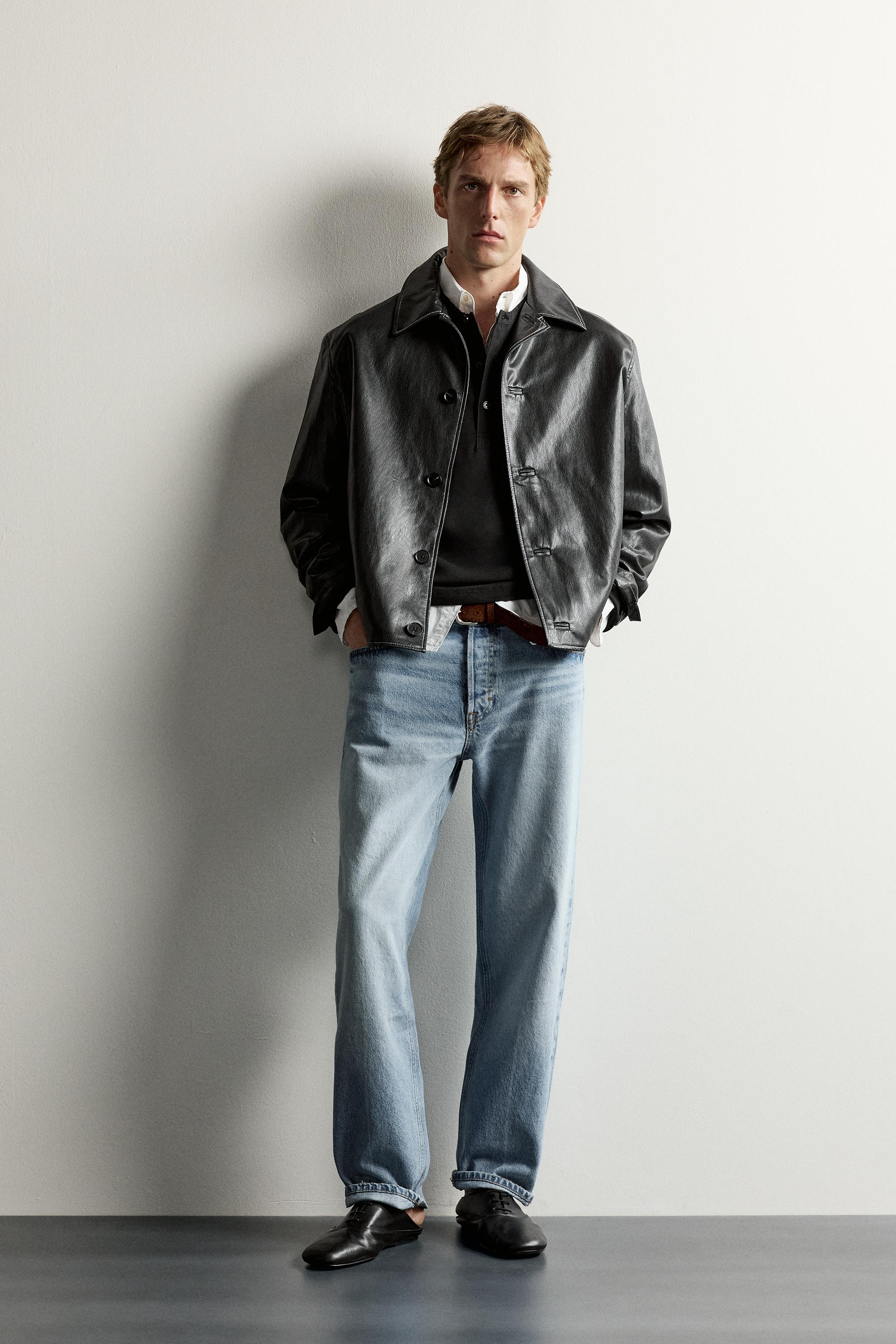 Zara FAUX LEATHER TOPSTITCHED BOXY OVERSHIRT