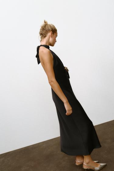 ROBE MIDI SATINÉE DOS NU - Noir de Zara - Image 3