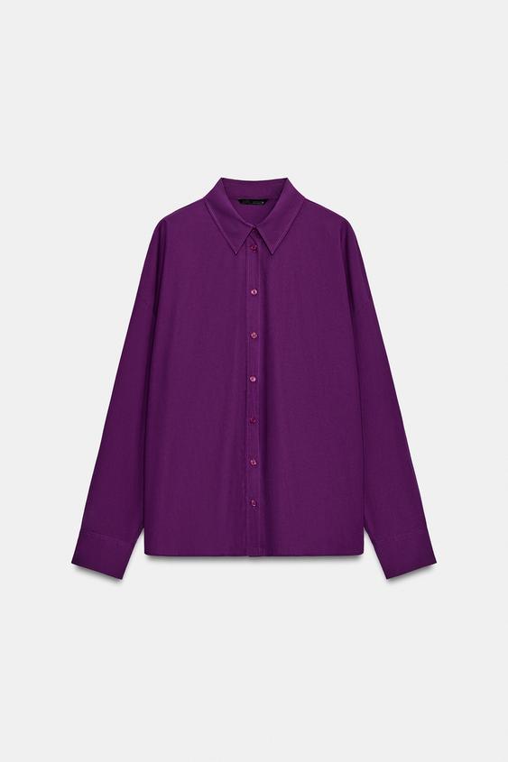 CAMISA DE POPELINA COM PREGAS - Púrpura da Zara - Imagem 0