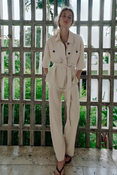 LINEN BLEND SAFARI JACKET - Light beige by Zara