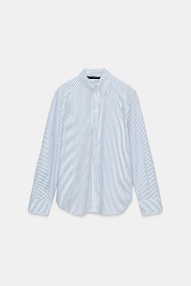 CHEMISE EN POPELINE À RAYURES - Bleu / Blanc de Zara - Image 3