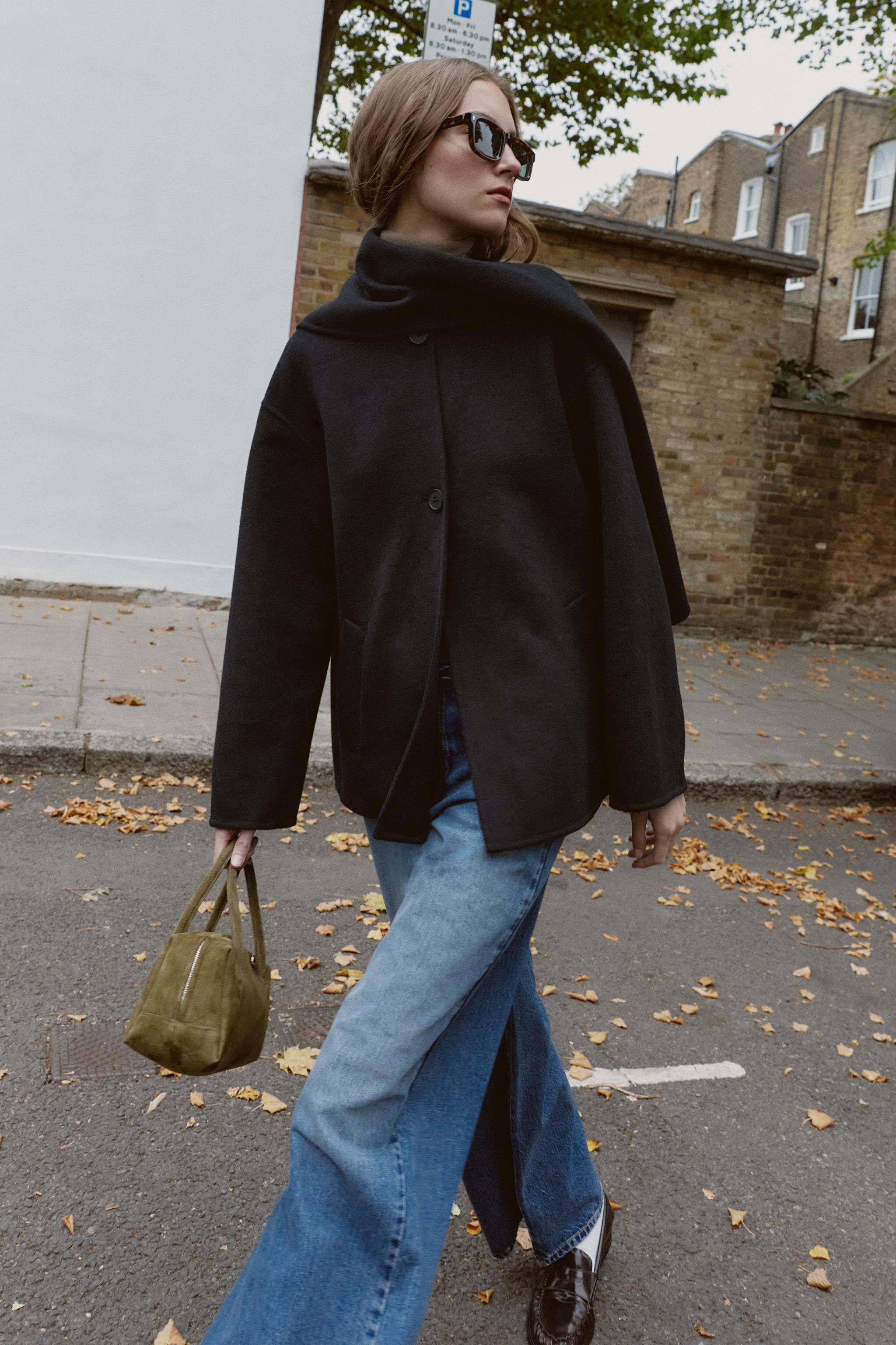 ZARA ベージュ ウールコート スカーフ付き ZARA ZW オーバーサイズ ウールブレンド スカーフコート 限定