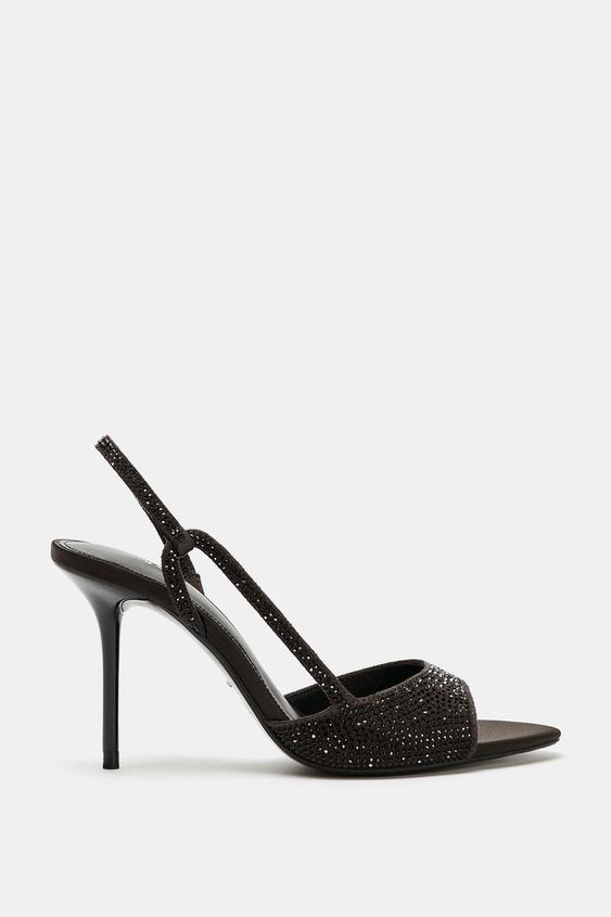 RHINESTONE HEELED SANDALS - Brown by Zara - Image 0