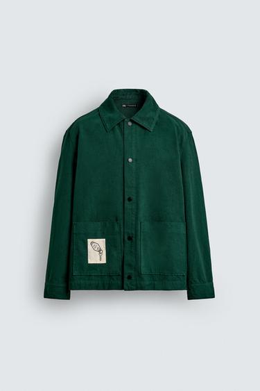 RELAXED FIT OVERSHIRT WITH PATCH - Green by Zara