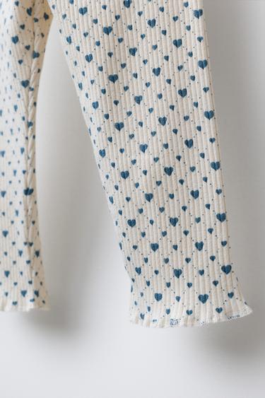 SOFT-TOUCH RIBBED LEGGINGS WITH BOWS - Ecru / Blue by Zara - Image 3