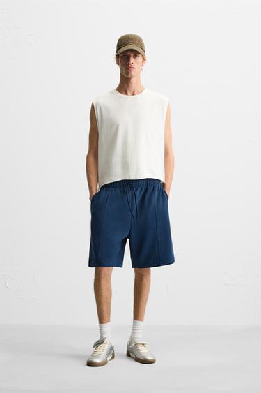 RELAXED FIT JOGGER BERMUDA SHORTS - Blue by Zara