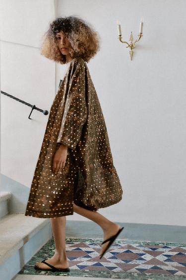 Zara LONG SEQUIN KIMONO JACKET - dark khaki