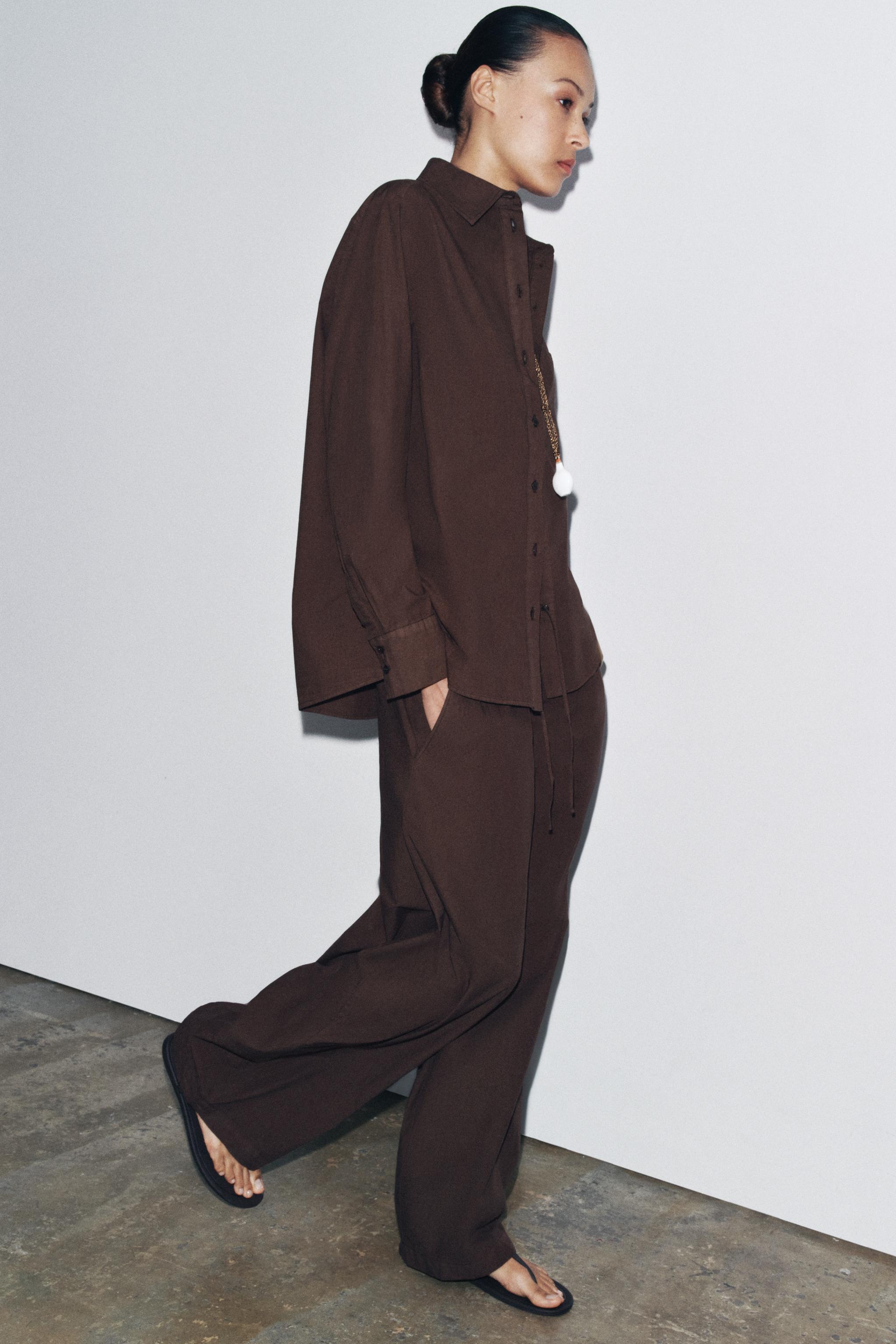 ZW COLLECTION POPLIN SHIRT WITH POCKET - Brown | ZARA United