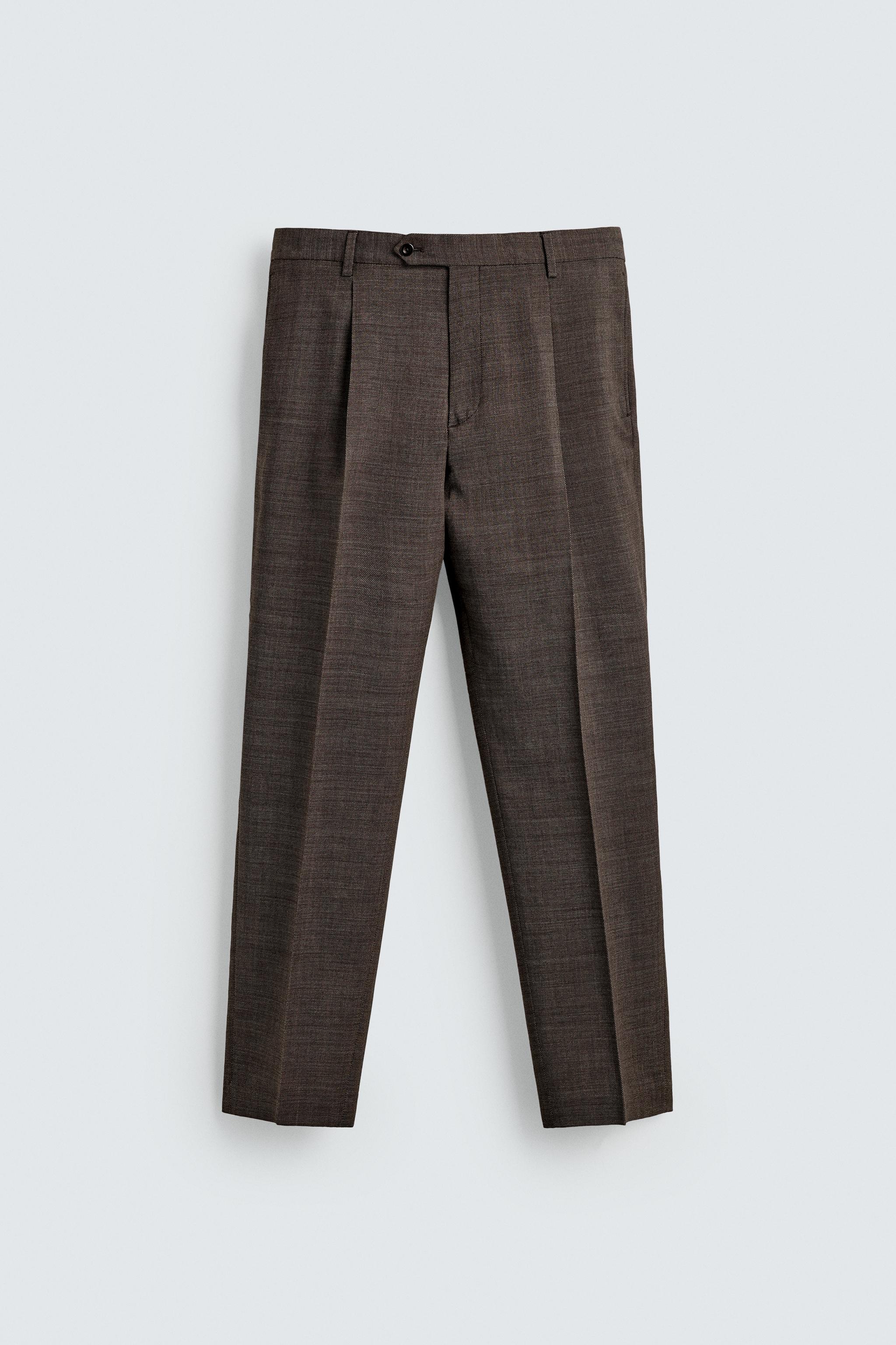 100% WOOL STRUCTURED PLEATED SUIT PANTS
