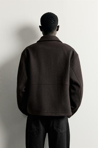 WOOL-BLEND REGULAR FIT JACKET — Brown 3