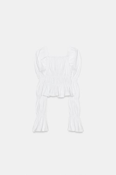 HAUT À PLIS ET MANCHES BOUFFANTES - Blanc de Zara - Image 4