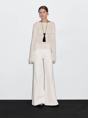 Zara Cotton blend openwork crochet sweater - Ecru - Image 0