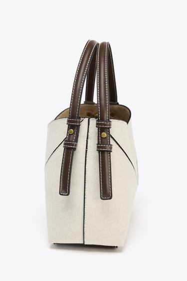 MINI SAC SHOPPER CANVAS CONTRASTE - Écru de Zara - Image 4