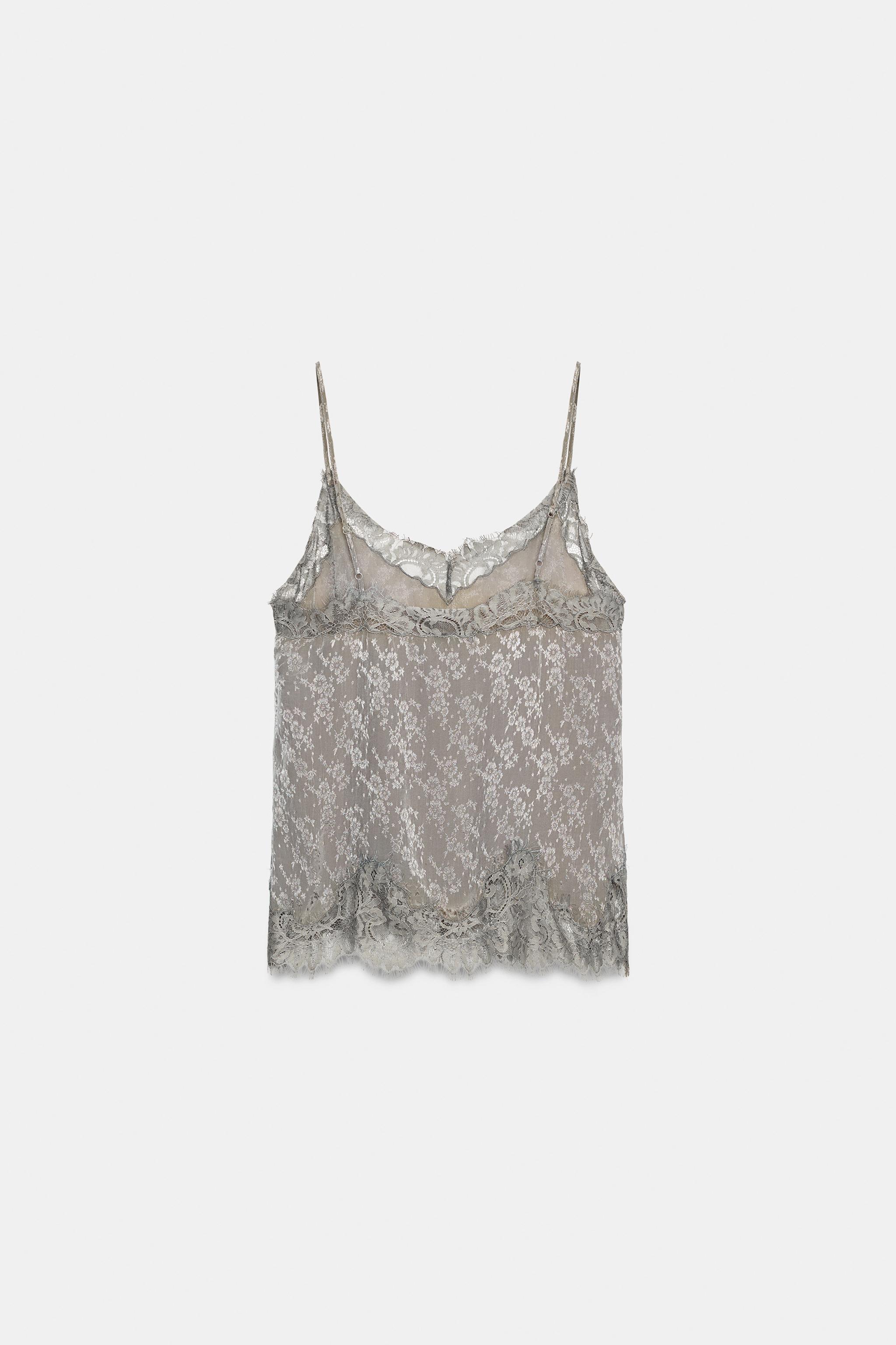 ZW COLLECTION JACQUARD LINGERIE-STYLE TOP - Gray marl | ZARA