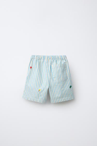 EMBROIDERED STRIPED SHORTS — Blue / White 2