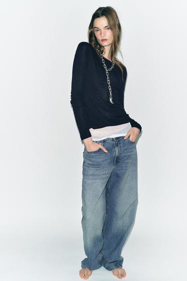 WOOL BLEND T-SHIRT - Navy blue by Zara - Image 0