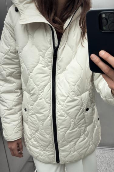 HOODED PUFFER JACKET - Ecru by Zara - Image 1
