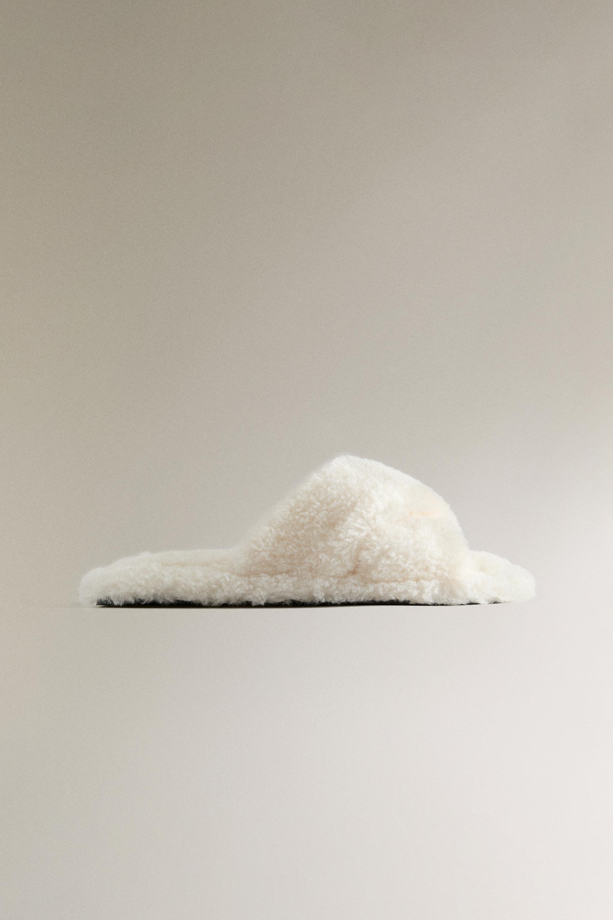 SHEEPSKIN CROSSOVER SLIPPER - Off White | ZARA United States