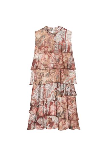 RUFFLED PRINTED MINI DRESS