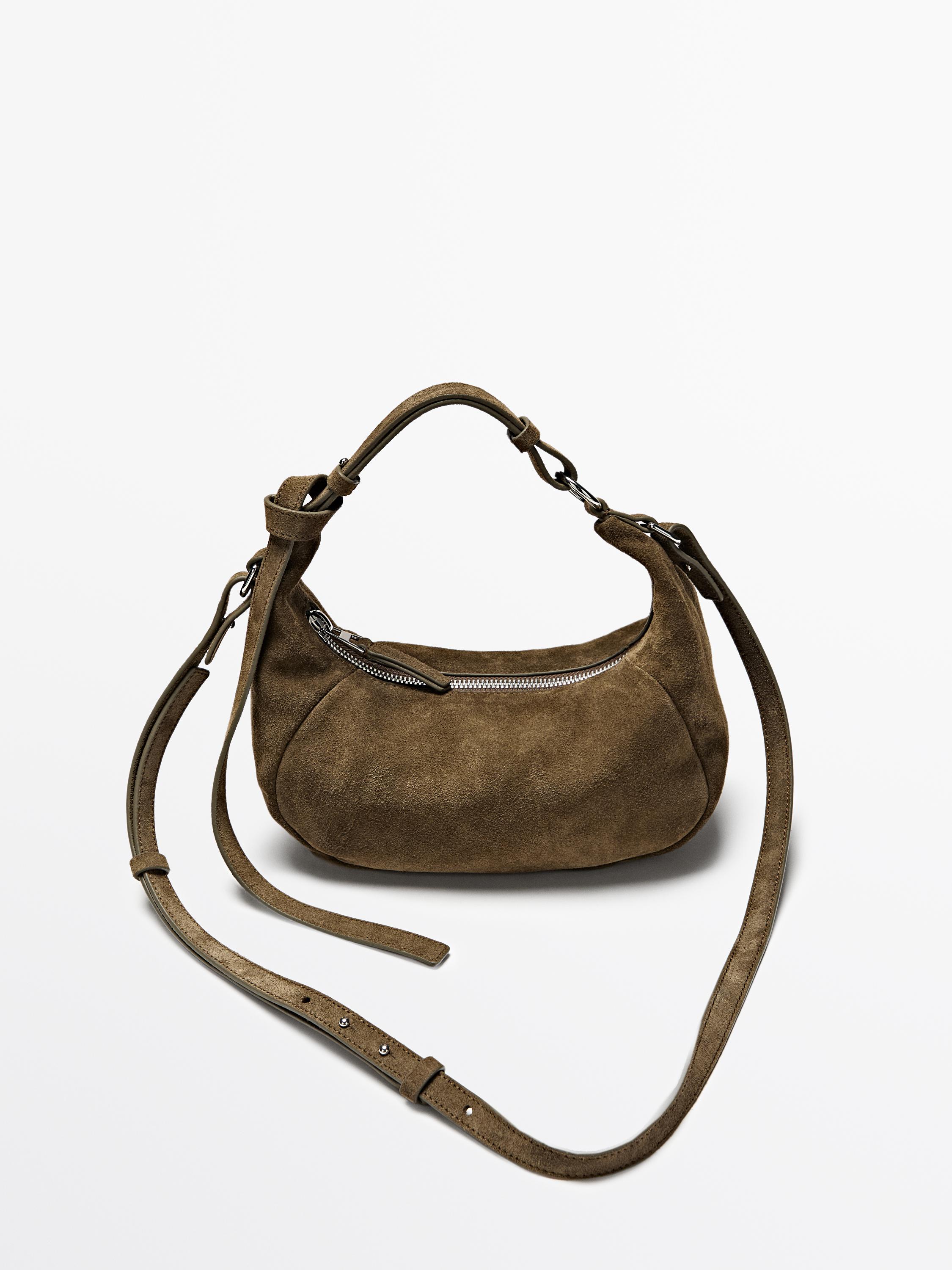 Split leather bag with metal buckle