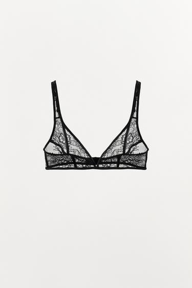 Zara LACE TRIANGLE BRALETTE - Black
