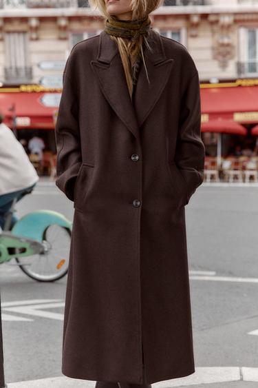 COAT WITH COMBINED LEATHER EFFECT COLLAR - Brown by Zara - Image 1