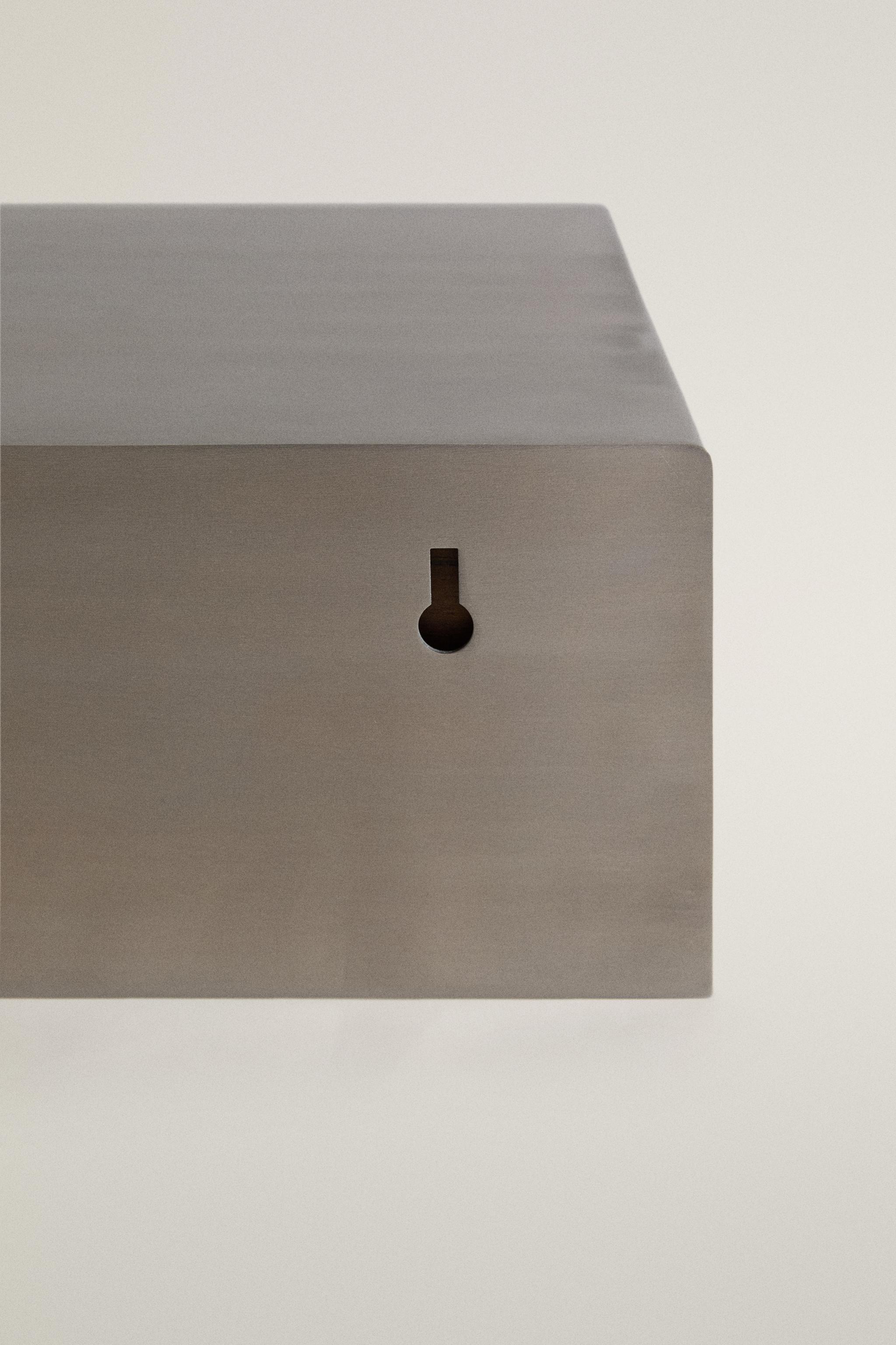 STEEL AND WOOD FLOATING BEDSIDE TABLE