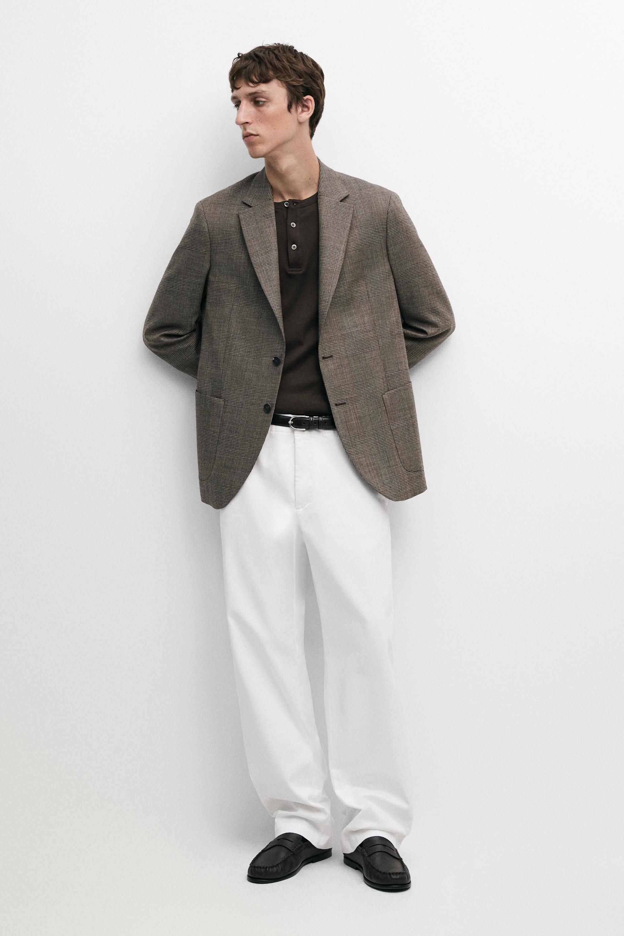 Straight-leg cotton blend pleated pants