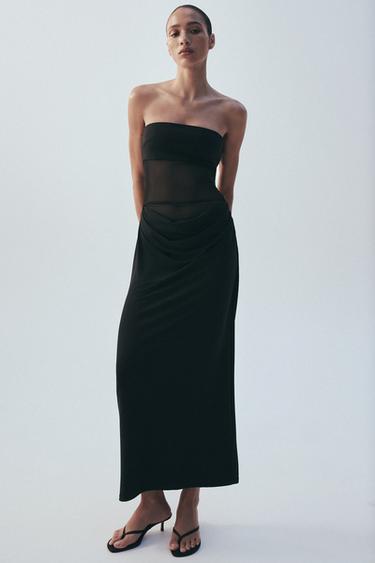 VESTIDO MIDI COMBINADO DRAPEADO - Preto da Zara