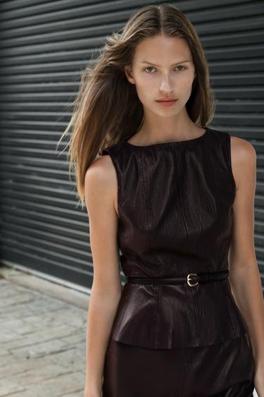 LEATHER EFFECT SLEEVELESS TOP - Brown by Zara